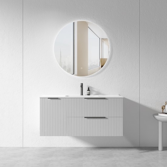 3D-2W 1200x450x550mm Grey Wall Hung Plywood Vanity with Ceramic Basin